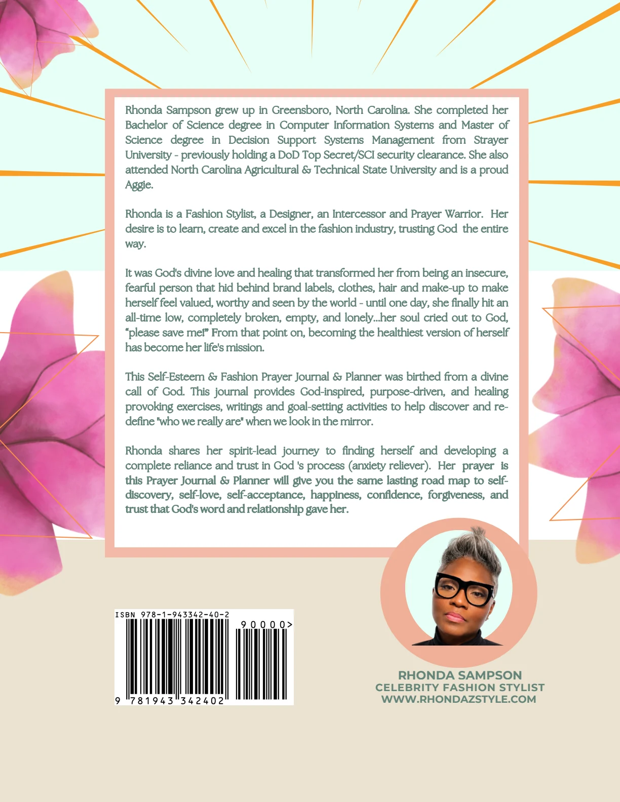 Back cover: Rhonda Sampson author biography, portrait, and barcode